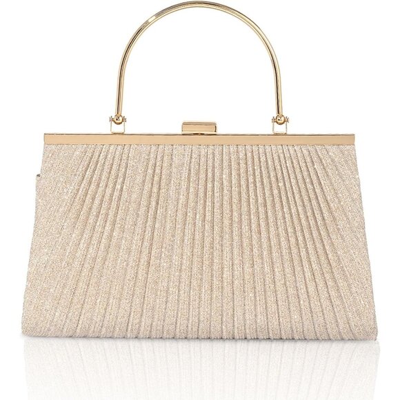 Women's Cream Shoulder Evening Chain Strap Sparkly Fashionable Clutch Bag - Picture 1 of 7